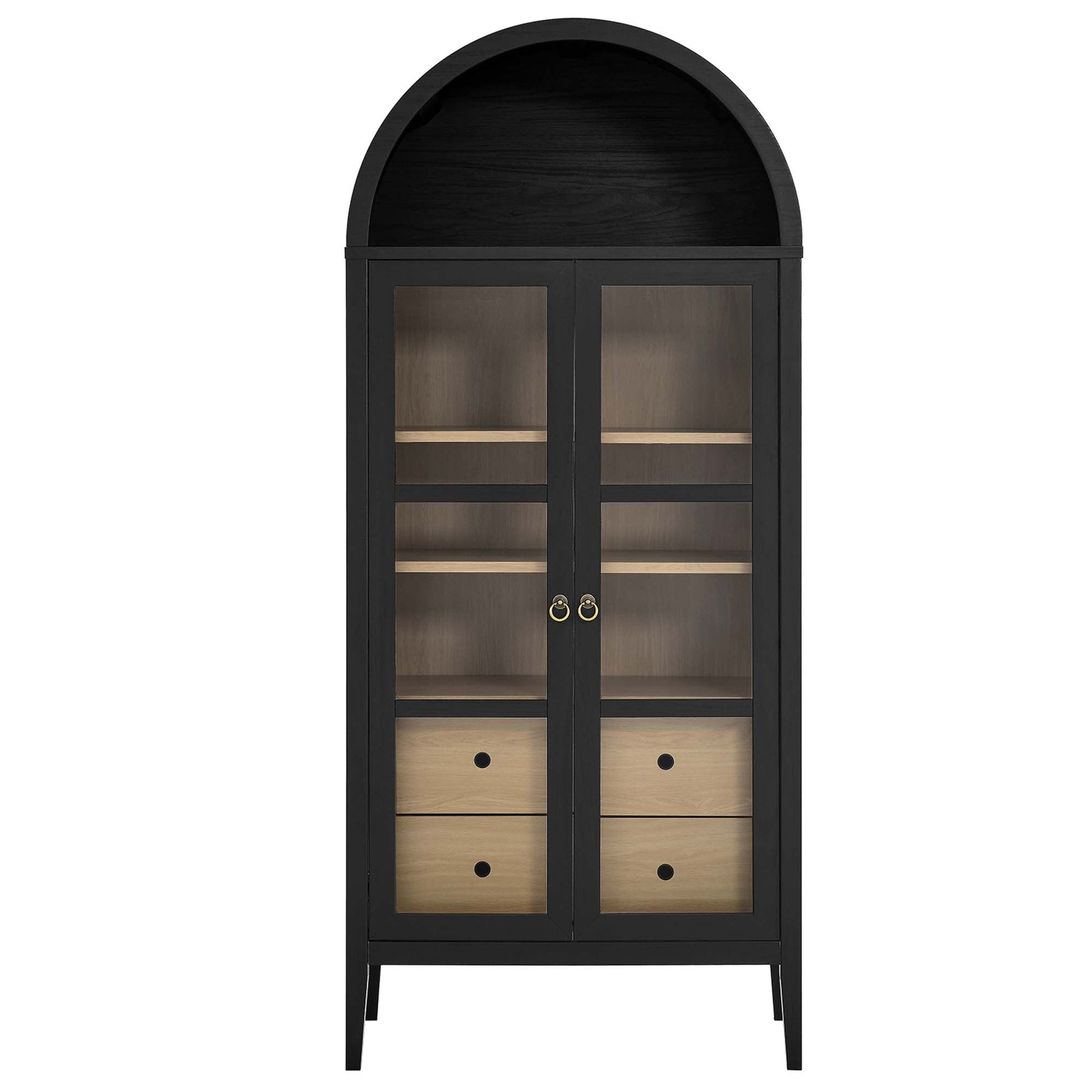 Nolan tall arched display cabinet by Modway, black finish with glass doors brass handles on Tampa Home & Garden Store