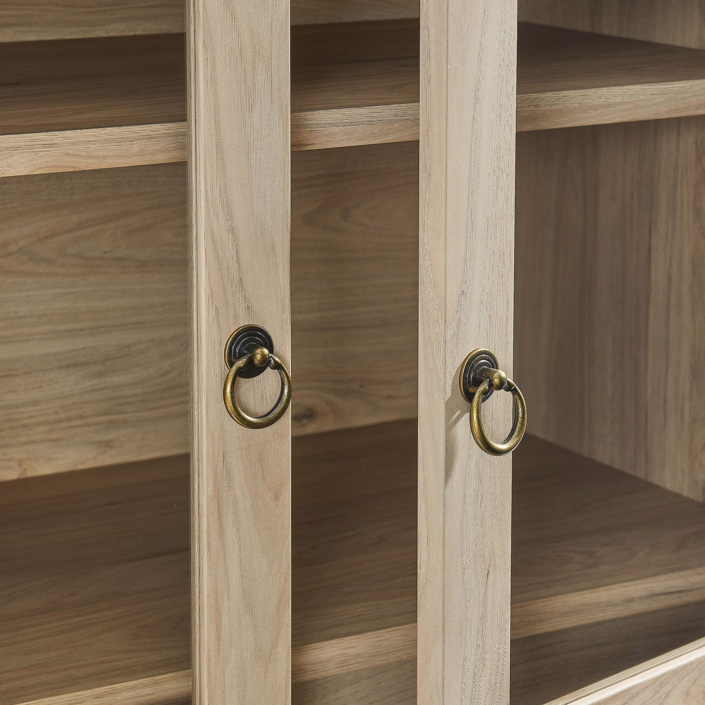 Modway Nolan Tall Arched Storage Display Cabinet in light wood with brass ring pulls on Tampa Home & Garden Store