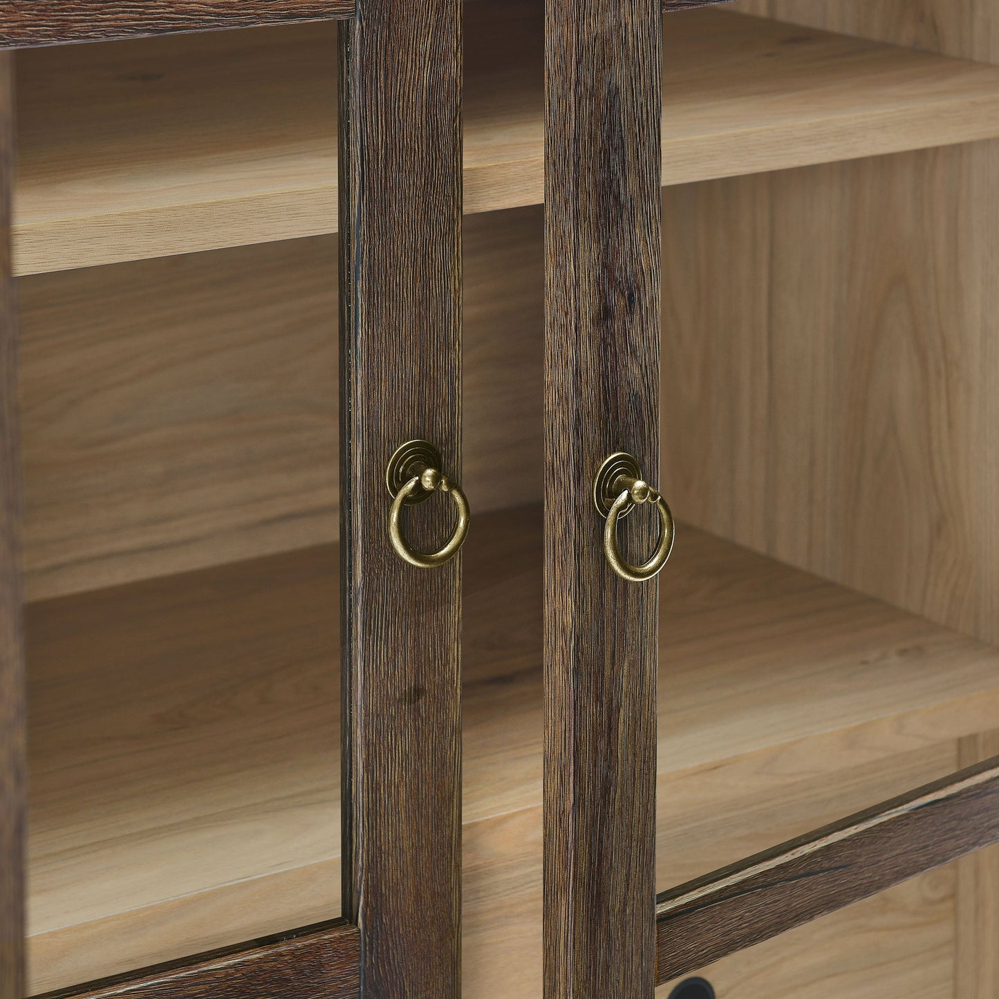 Nolan Tall Arched Storage Display Cabinet by Modway in dark wood with brass ring pulls on Tampa Home & Garden Store