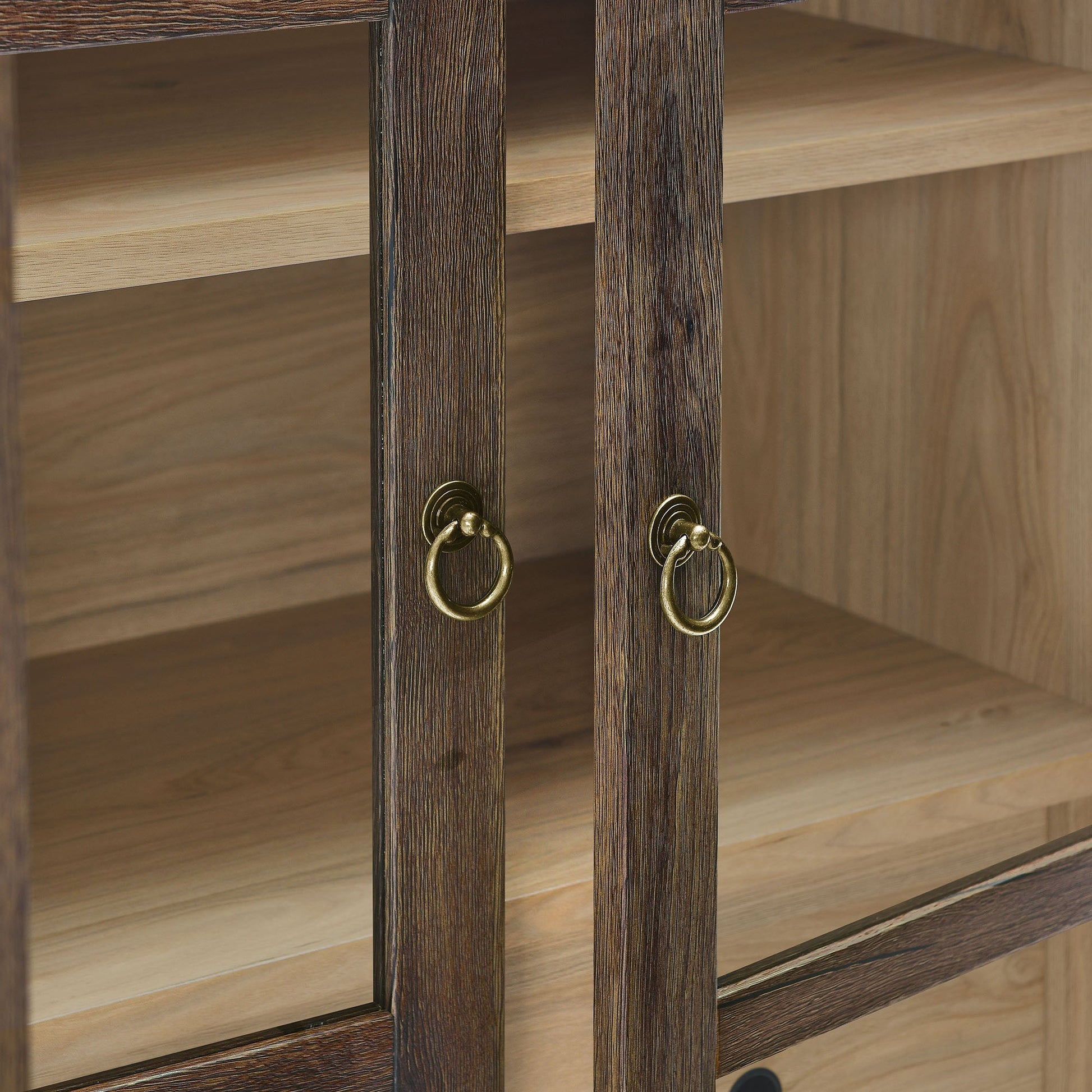 Nolan Tall Arched Storage Display Cabinet by Modway in dark wood with brass ring pulls on Tampa Home & Garden Store