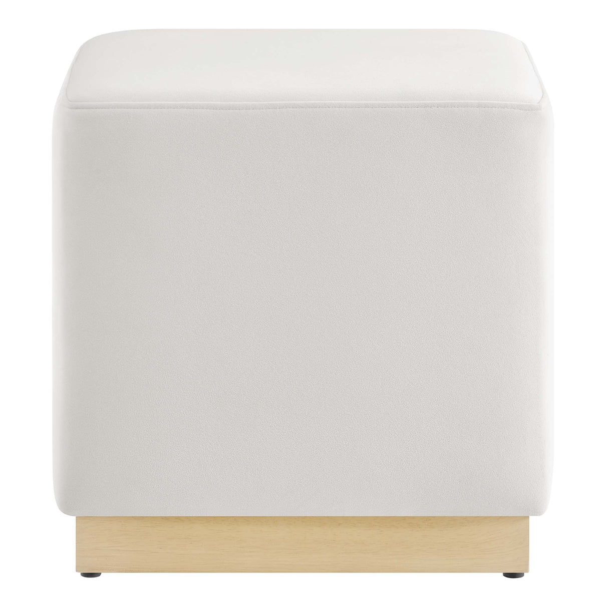 Tilden 17in Square Performance Velvet Ottoman white velvet with light wood base Modway on Tampa Home & Garden Store