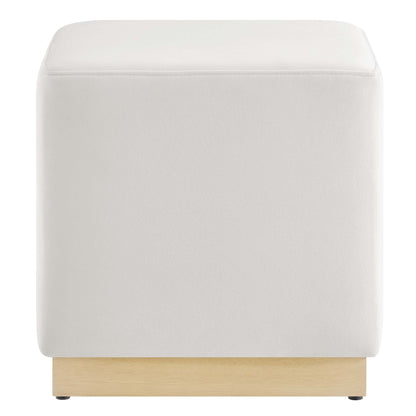 Tilden 17in Square Performance Velvet Ottoman white velvet with light wood base Modway on Tampa Home & Garden Store