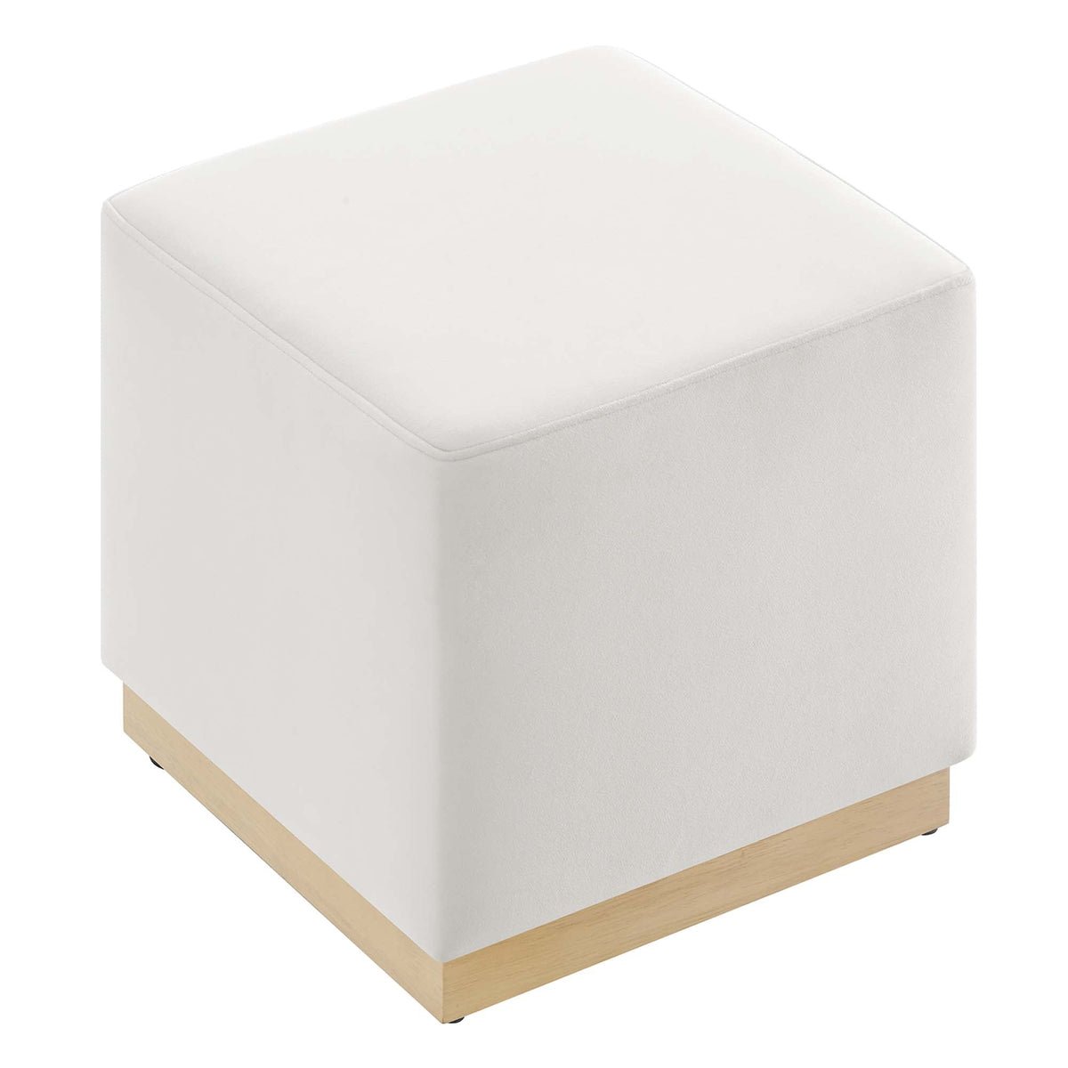 Tilden 17-inch square performance velvet ottoman white with natural wood base Modway on Tampa Home & Garden Store