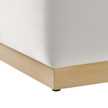 Tilden 17in square performance velvet ottoman in light gray with natural wood base and feet on Tampa Home & Garden Store