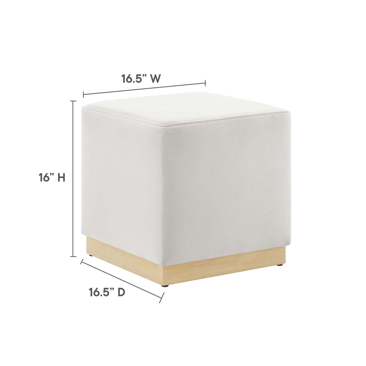 Tilden 17in square performance velvet upholstered ottoman by Modway, white velvet with natural wood base on Tampa Home & Garden Store