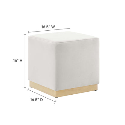 Tilden 17in square performance velvet upholstered ottoman by Modway, white velvet with natural wood base on Tampa Home & Garden Store