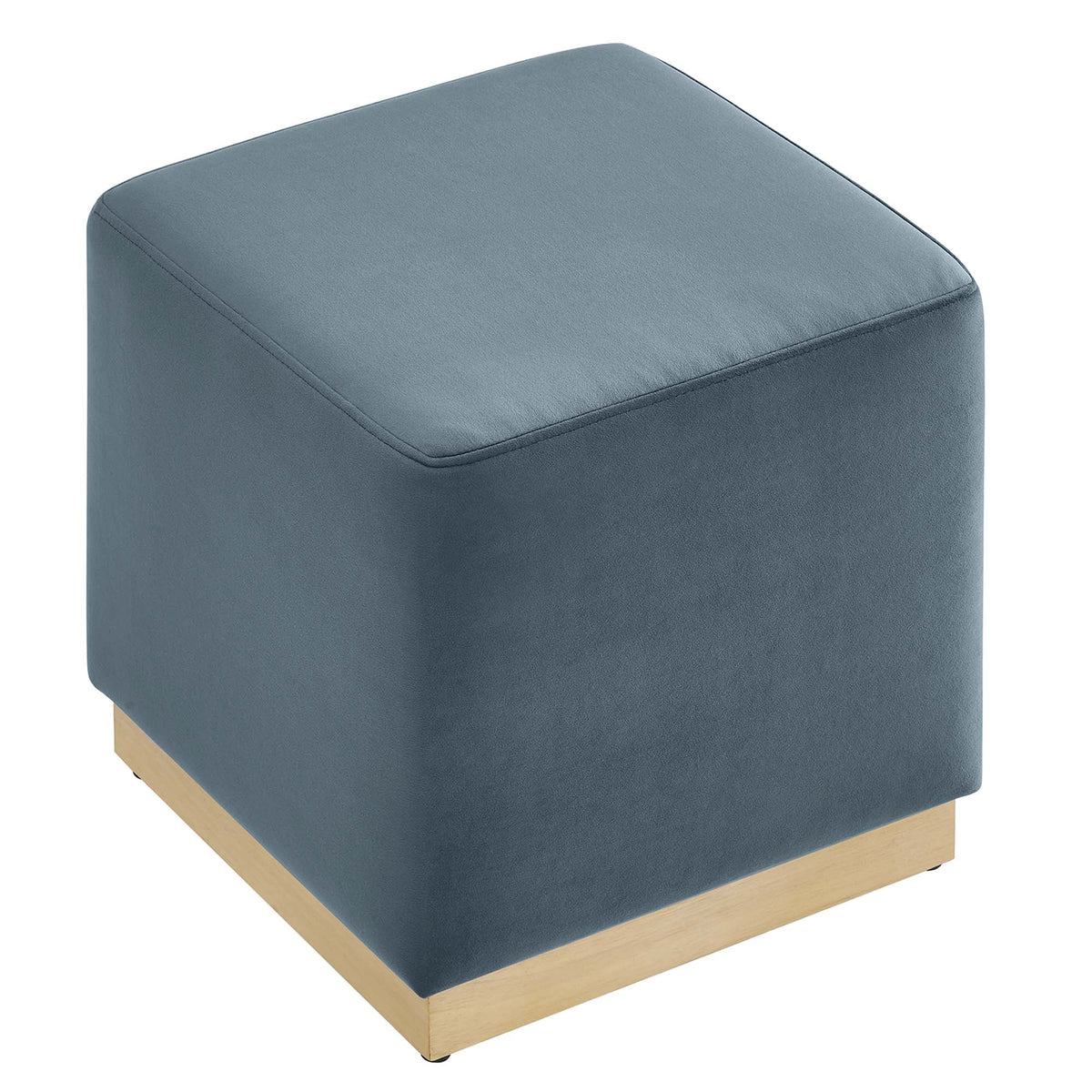 Tilden 17in Square Performance Velvet Upholstered Ottoman blue velvet with wood base on Tampa Home & Garden Store