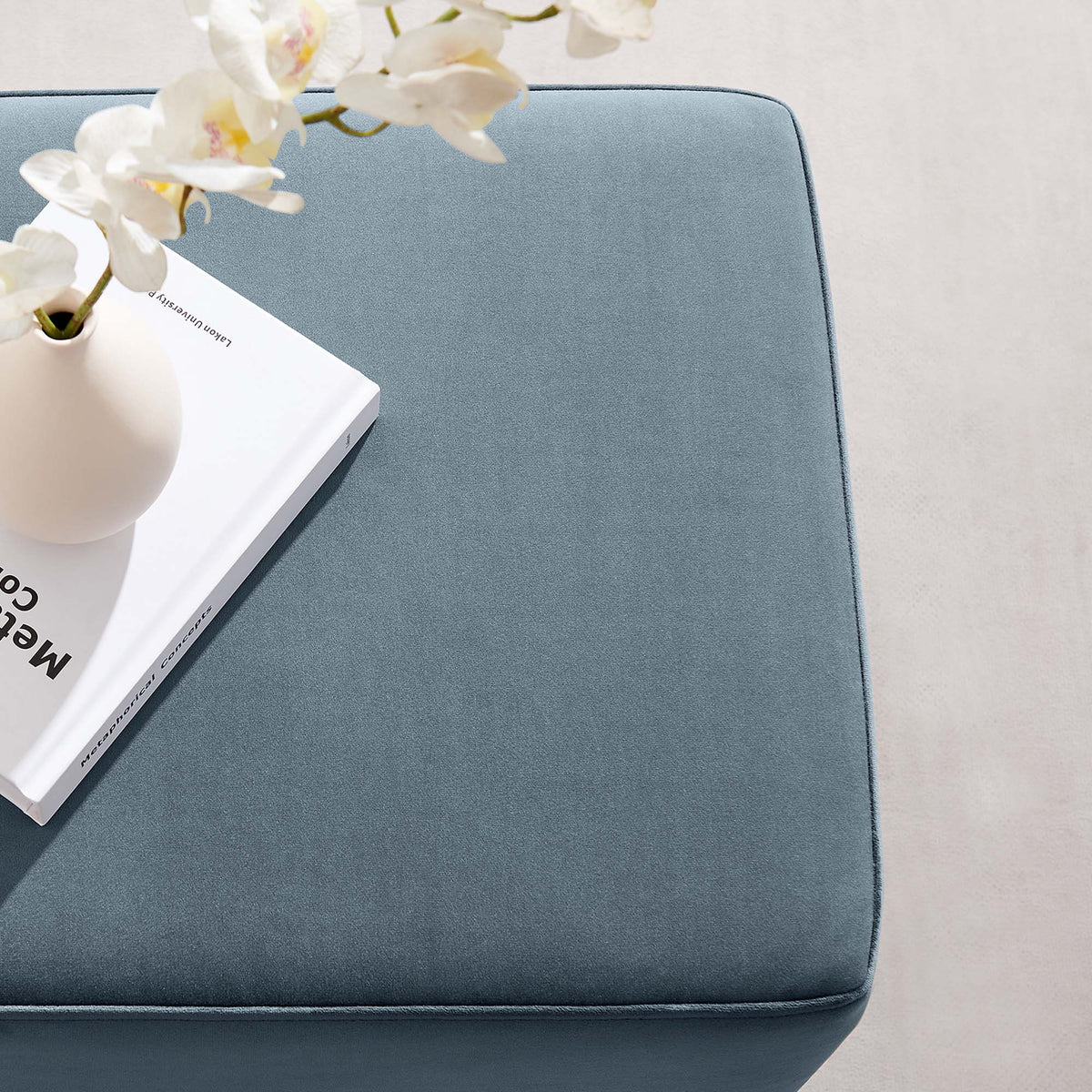 Tilden 17in square performance velvet ottoman by Modway in blue velvet on Tampa Home & Garden Store