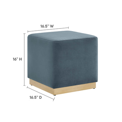 Tilden 17in square performance velvet upholstered ottoman by Modway in blue with light wood base on Tampa Home & Garden Store