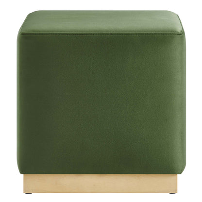 Modway Tilden 17in square performance velvet upholstered ottoman in green with natural wood base on Tampa Home & Garden Store