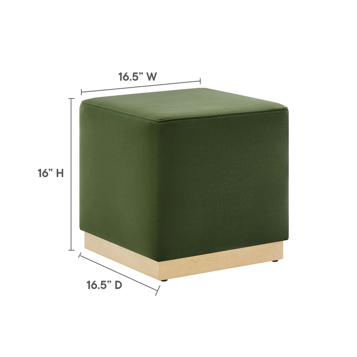 Tilden 17in square velvet ottoman in green with natural wood base by Modway on Tampa Home & Garden Store