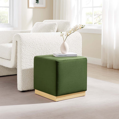 Tilden 17in square performance velvet ottoman green with light wood base on Tampa Home & Garden Store