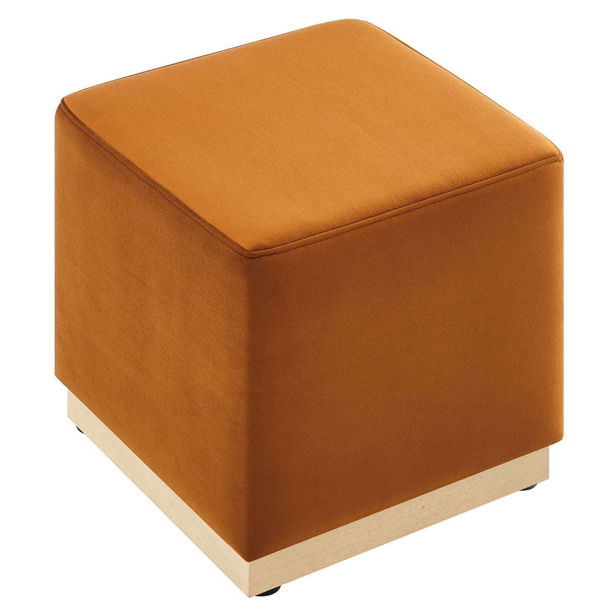 Modway Tilden 17in square performance velvet ottoman in orange with light wood base on Tampa Home & Garden Store