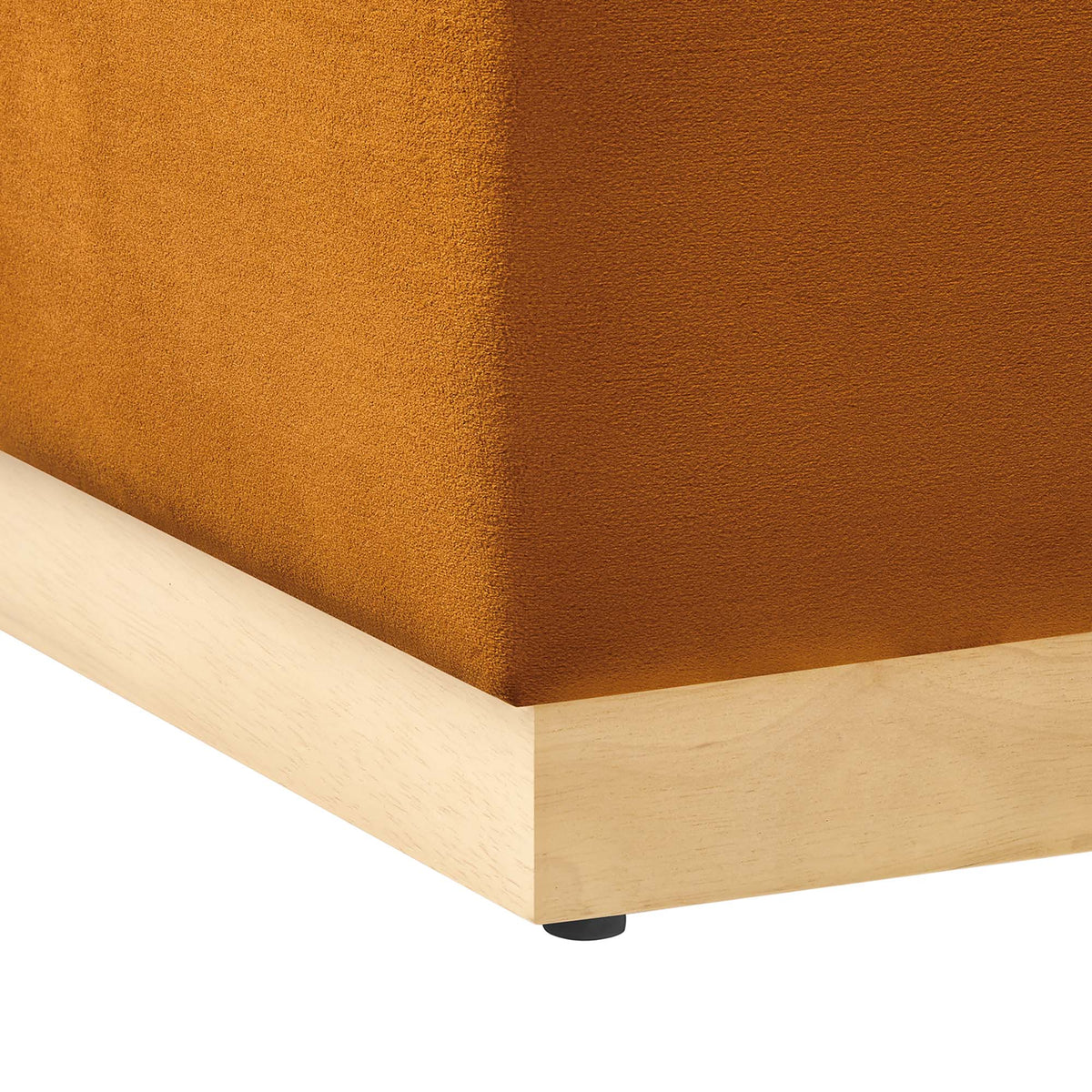 Tilden 17in square velvet ottoman copper-orange fabric with light wood base HouseOfZazla on Tampa Home & Garden Store