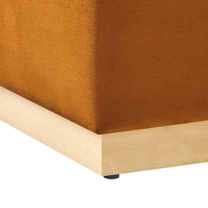 Tilden 17in square velvet ottoman copper-orange fabric with light wood base HouseOfZazla on Tampa Home & Garden Store