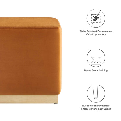 Tilden 17in square velvet ottoman by Modway in burnt orange with light rubberwood plinth base on Tampa Home & Garden Store