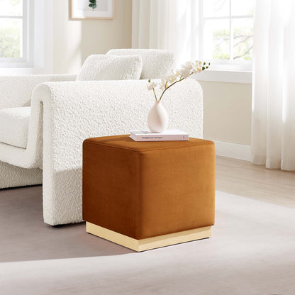 Tilden 17in square performance velvet ottoman by Modway in warm rust orange with light wood base on Tampa Home & Garden Store