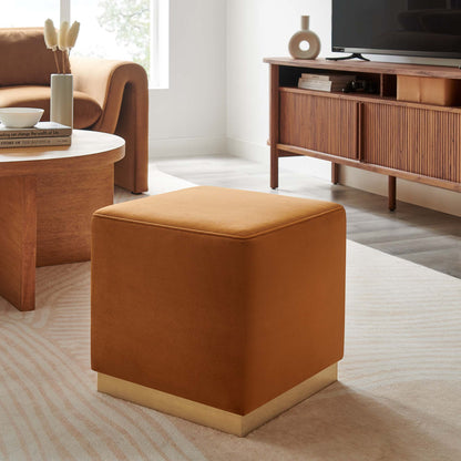 Tilden 17in square performance velvet ottoman by Modway in orange upholstery in a living room on Tampa Home & Garden Store