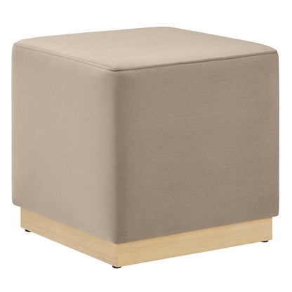 Tilden 17in square performance velvet ottoman by Modway in beige upholstery with light wood base on Tampa Home & Garden Store