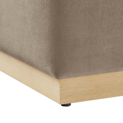 Tilden 17in square performance velvet ottoman close-up taupe velvet with light wood legs on Tampa Home & Garden Store