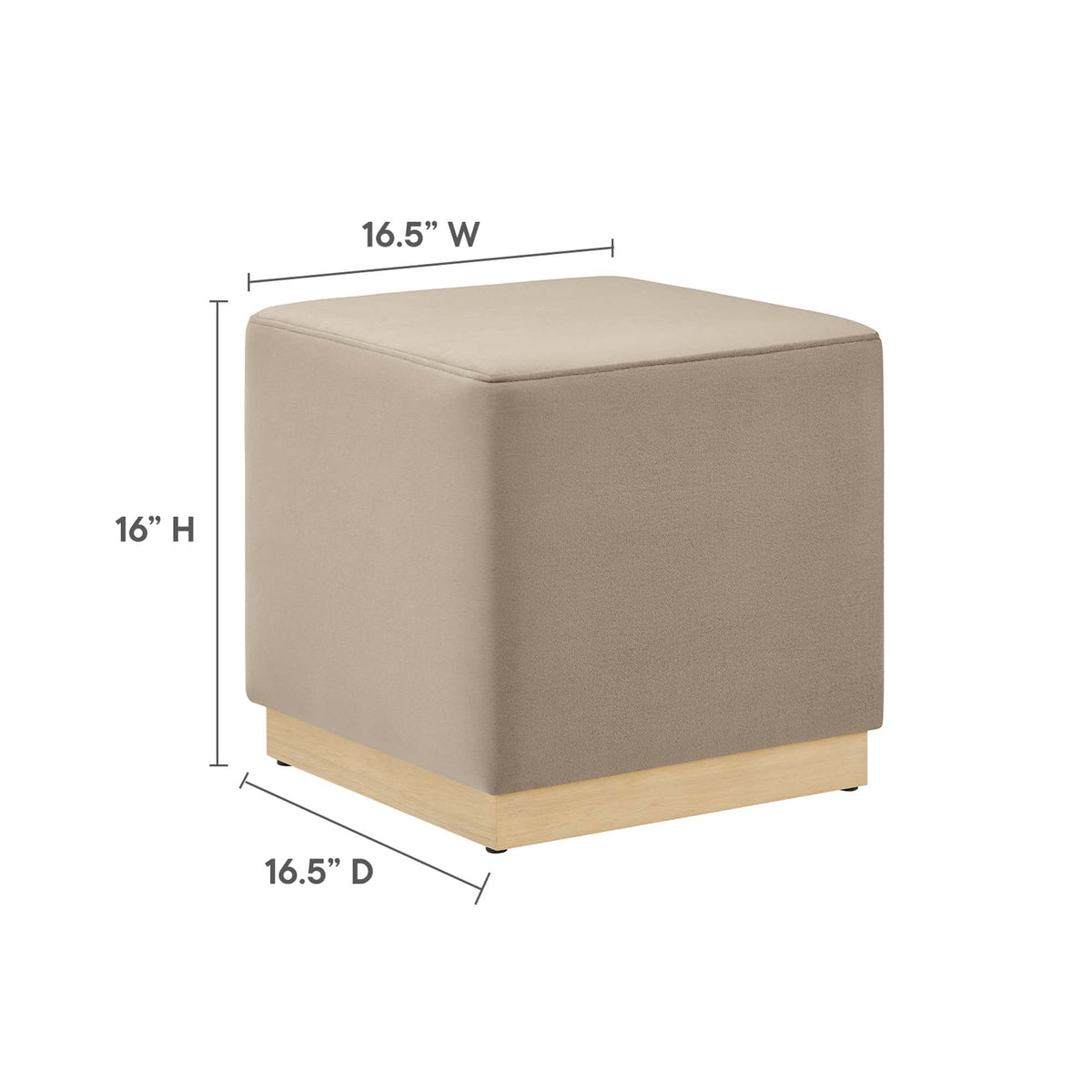 Tilden 17in square velvet ottoman beige with wood base by HouseOfZazla on Tampa Home & Garden Store