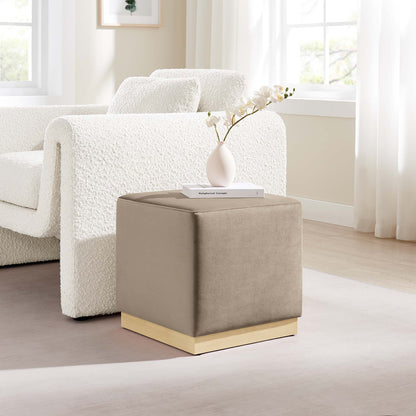 Tilden 17in square performance velvet ottoman by Modway, taupe velvet with wood base (2 shown) on Tampa Home & Garden Store