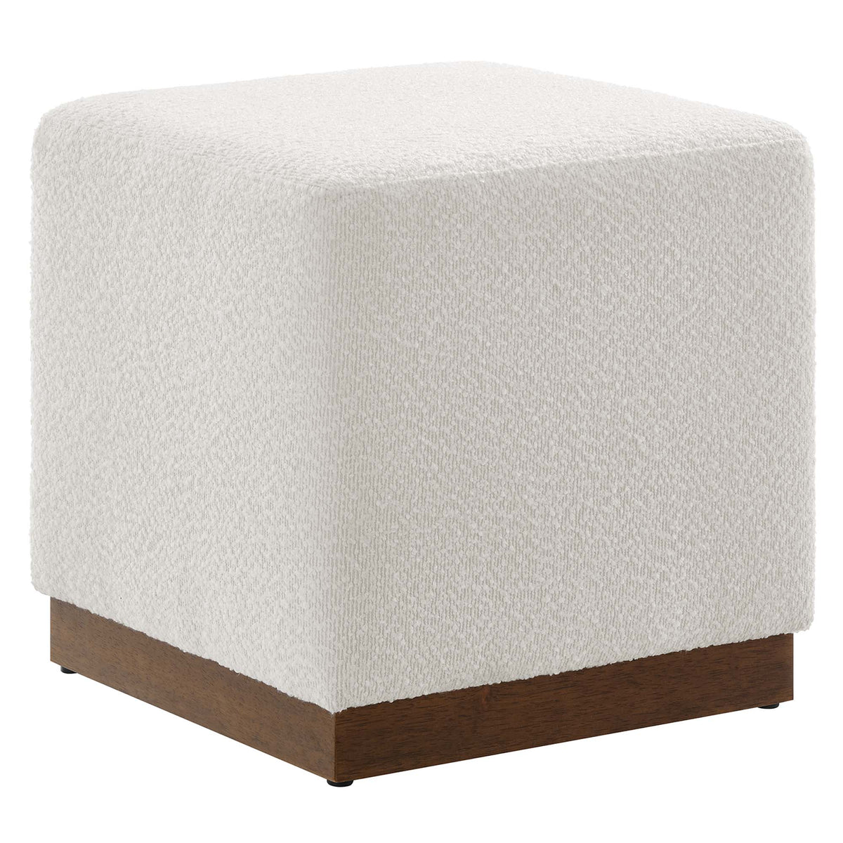 Tilden 17in square boucle upholstered ottoman by Modway, off-white boucle with wood base on Tampa Home & Garden Store
