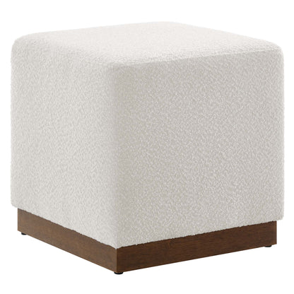 Tilden 17in square boucle upholstered ottoman by Modway, off-white boucle with wood base on Tampa Home & Garden Store