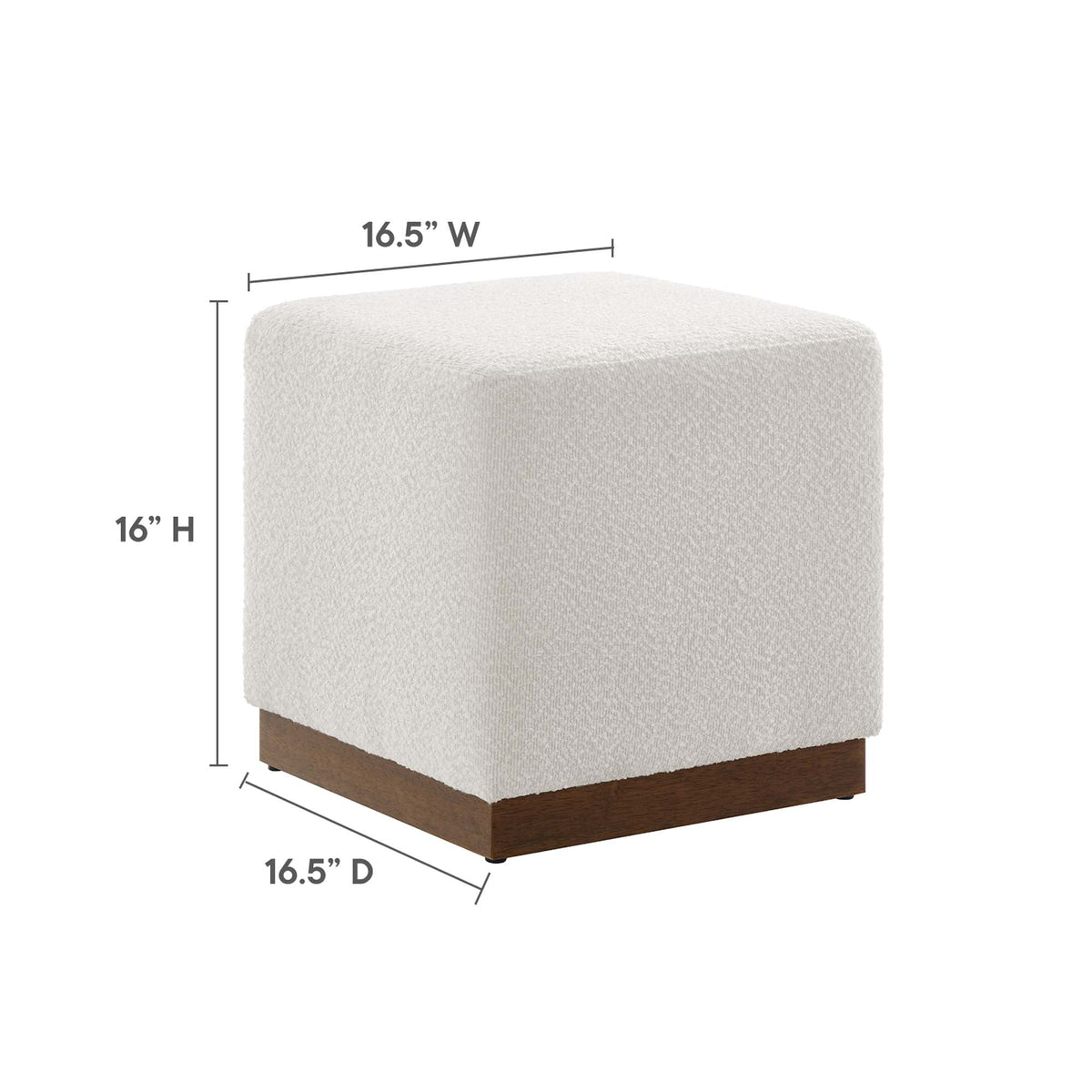 Modway Tilden 17-inch square boucle ottoman with ivory upholstery and wood base on Tampa Home & Garden Store