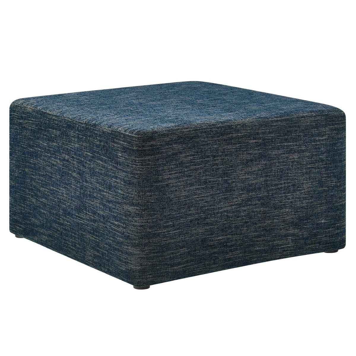Callum 28in square woven heathered blue fabric ottoman with rounded corners and low feet on Tampa Home & Garden Store
