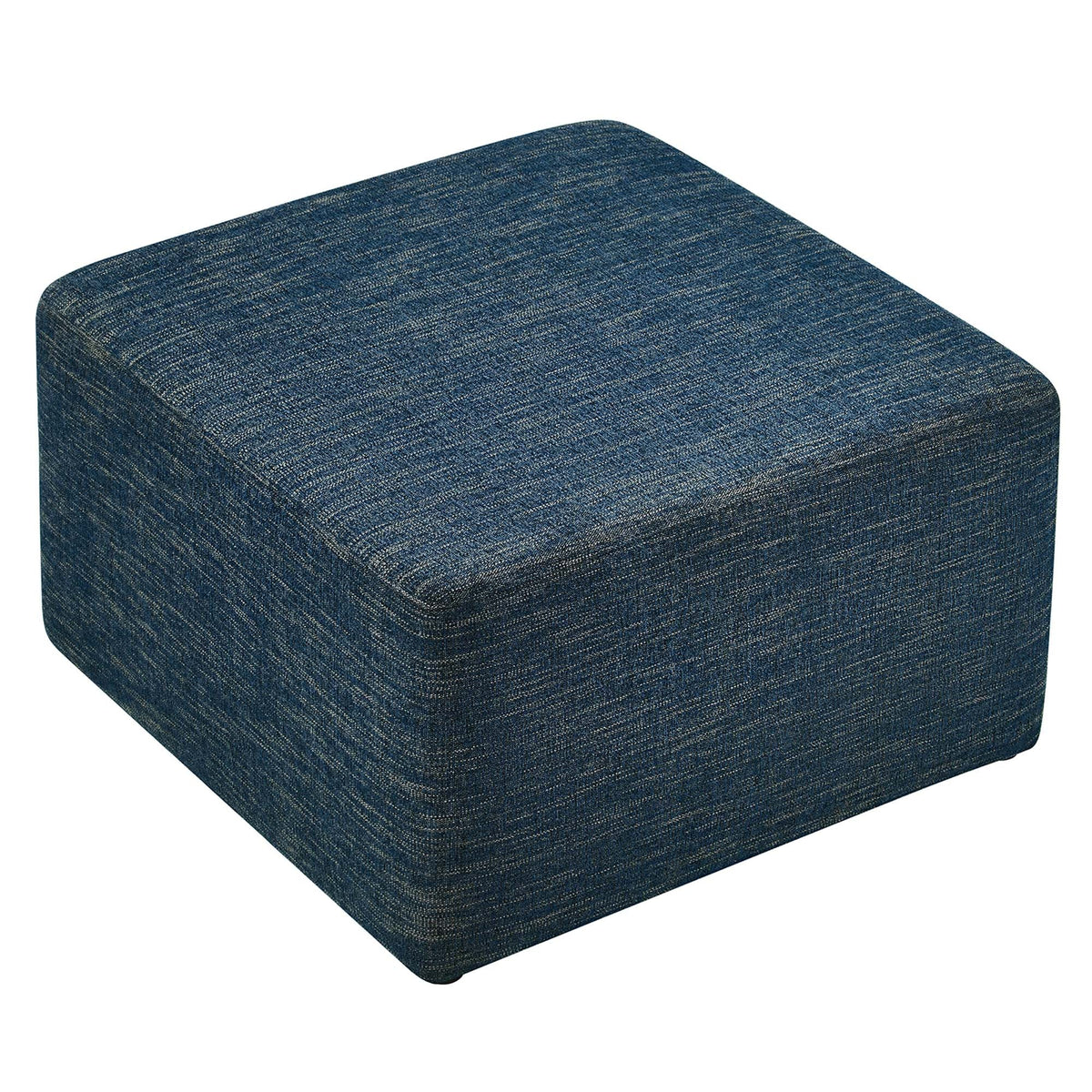 Callum Large 28in Square Woven Heathered Fabric Upholstered Ottoman blue with rounded corners on Tampa Home & Garden Store