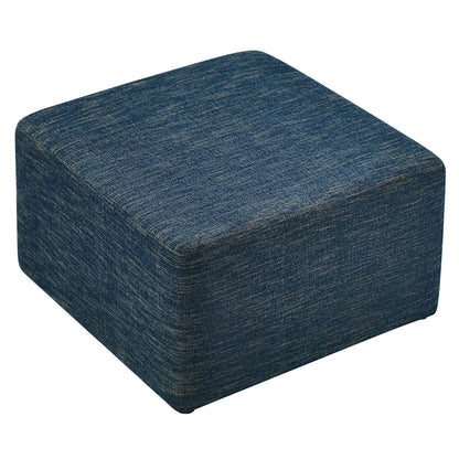 Callum Large 28in Square Woven Heathered Fabric Upholstered Ottoman blue with rounded corners on Tampa Home & Garden Store