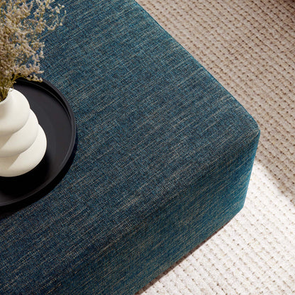 Callum Large 28in square woven heathered fabric ottoman by Modway in blue on beige carpet on Tampa Home & Garden Store