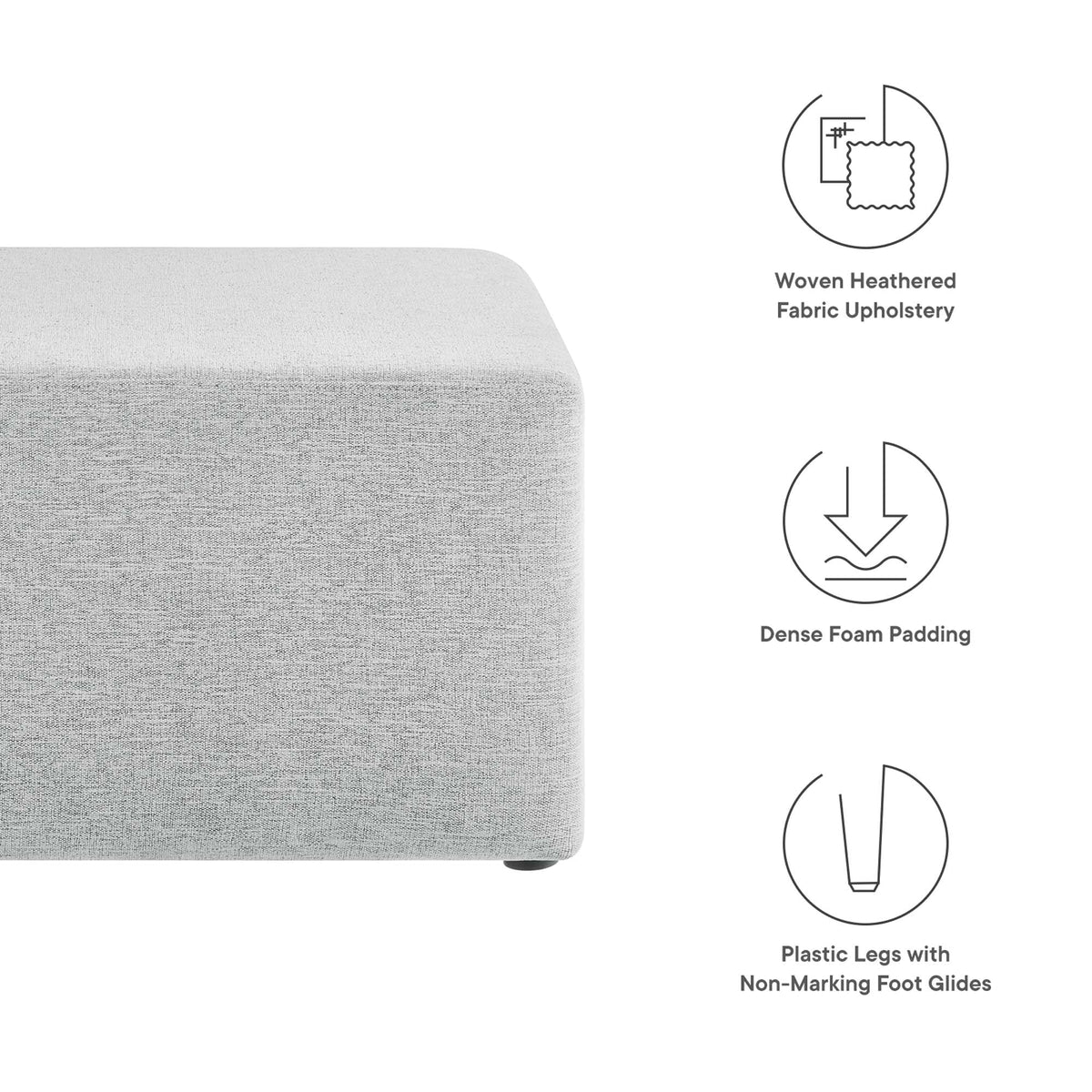 Callum Large 28in square woven heathered fabric upholstered ottoman by Modway, light gray on Tampa Home & Garden Store