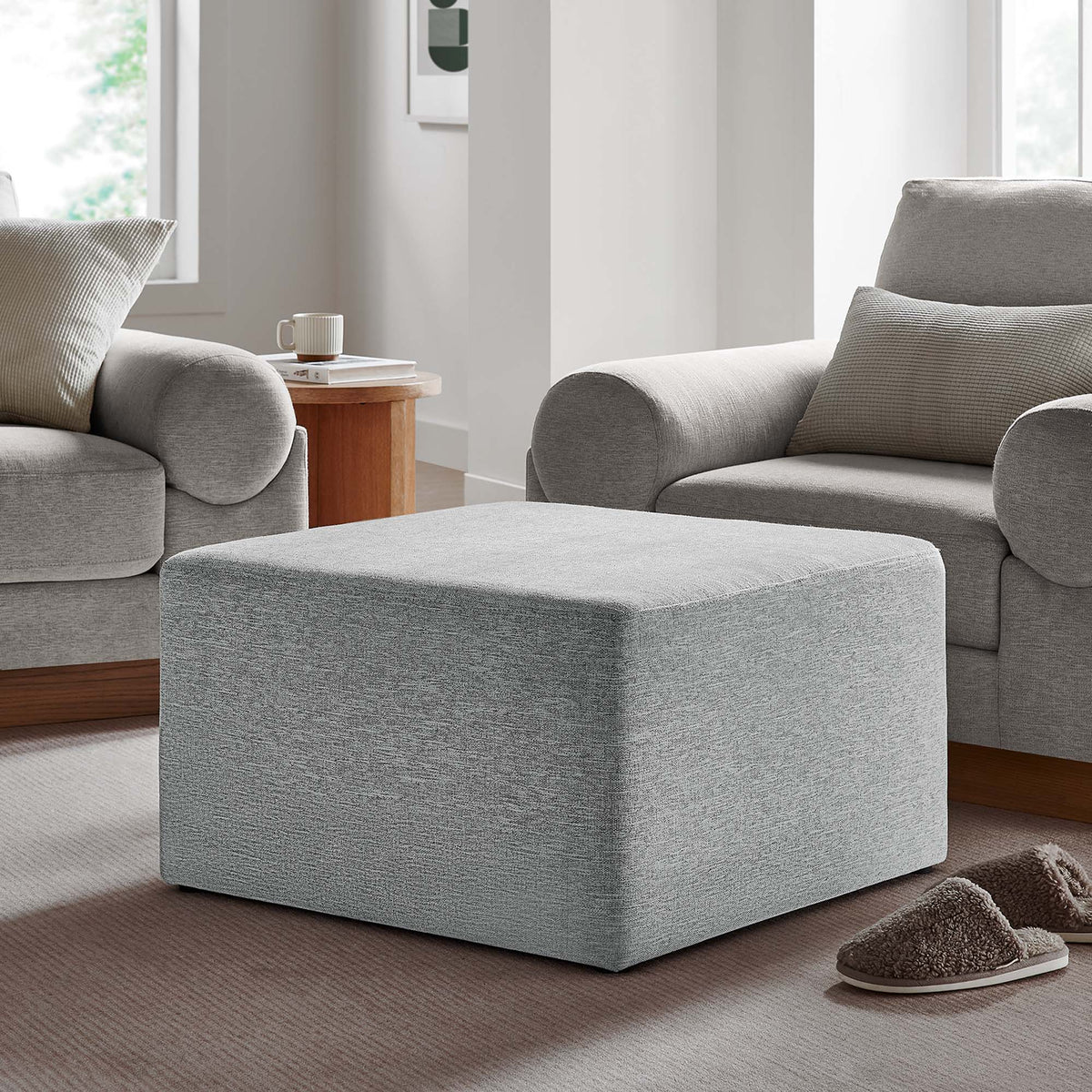 Callum 28in square woven heathered fabric upholstered ottomans in gray by Modway on Tampa Home & Garden Store