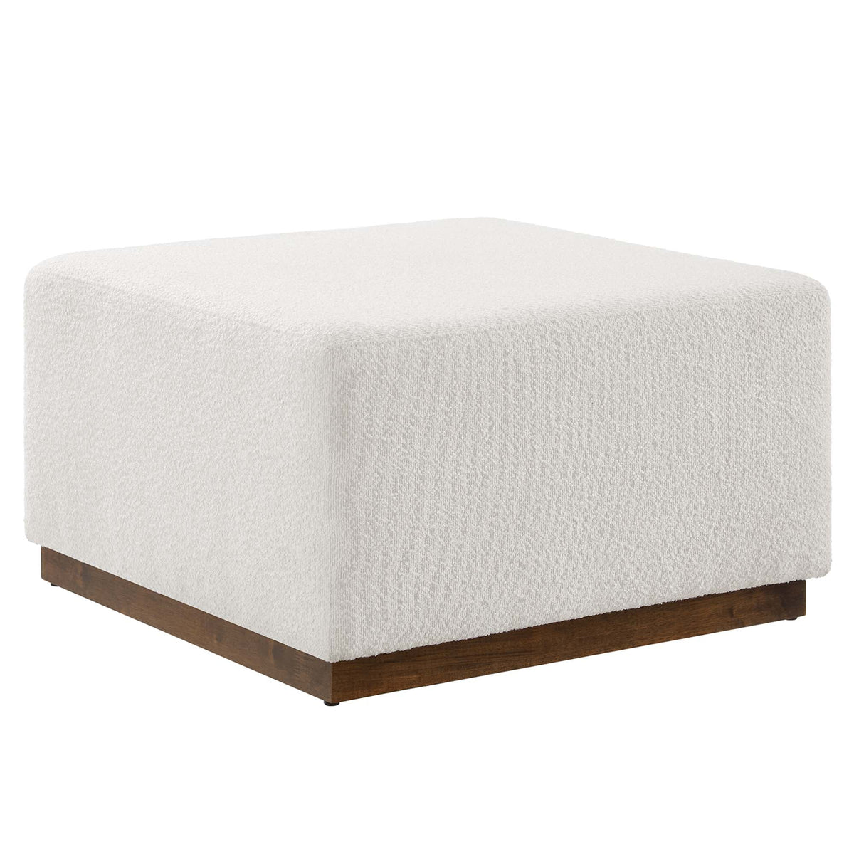 Tilden Large 28in Square Boucle Upholstered Ottoman by Modway, white fabric on wood base on Tampa Home & Garden Store