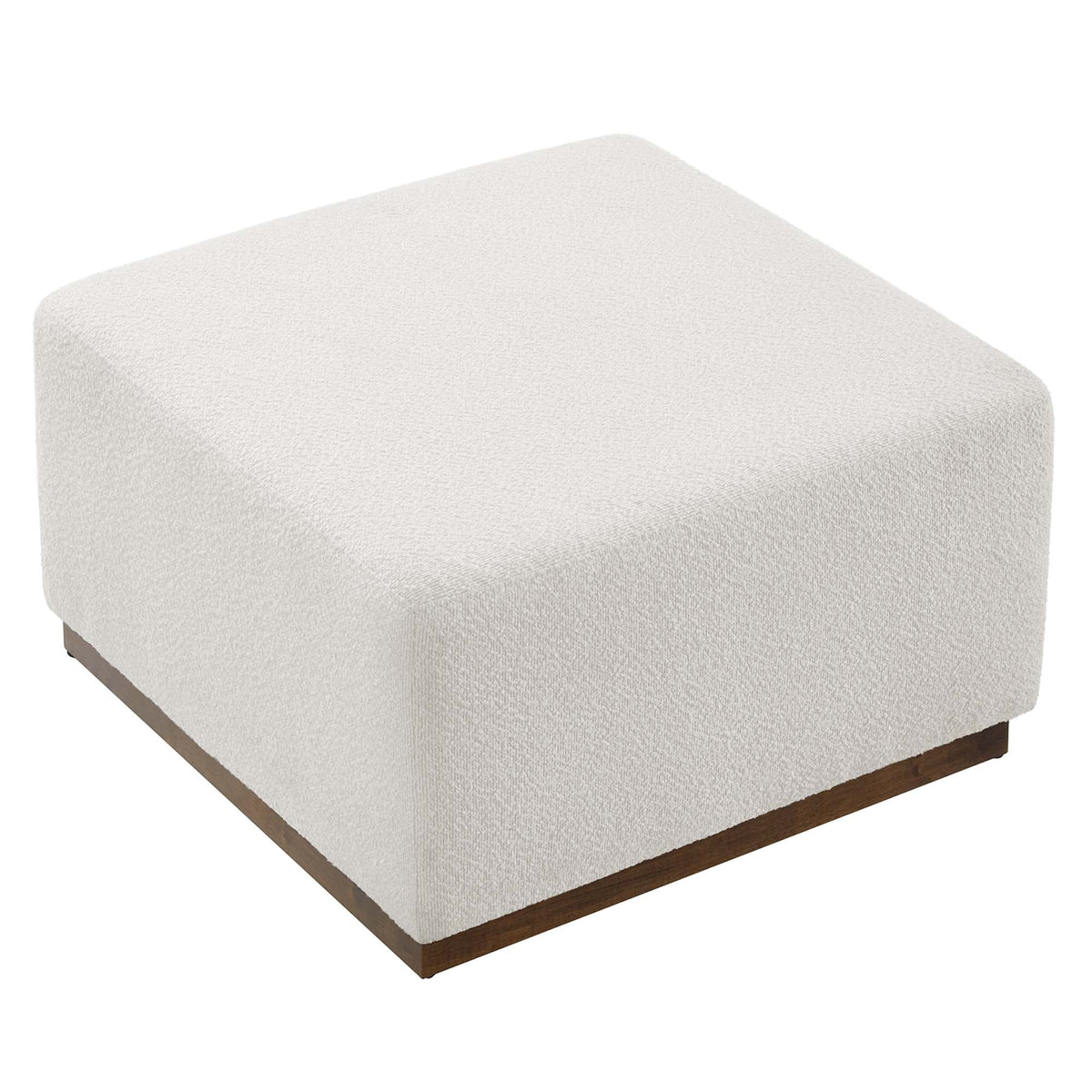 Tilden Large 28in square boucle upholstered ottoman by Modway in cream with dark wood base on Tampa Home & Garden Store