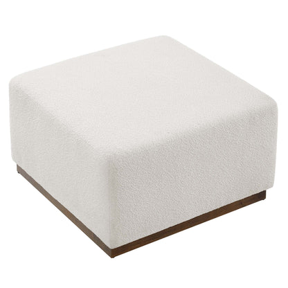 Tilden Large 28in square boucle upholstered ottoman by Modway in cream with dark wood base on Tampa Home & Garden Store
