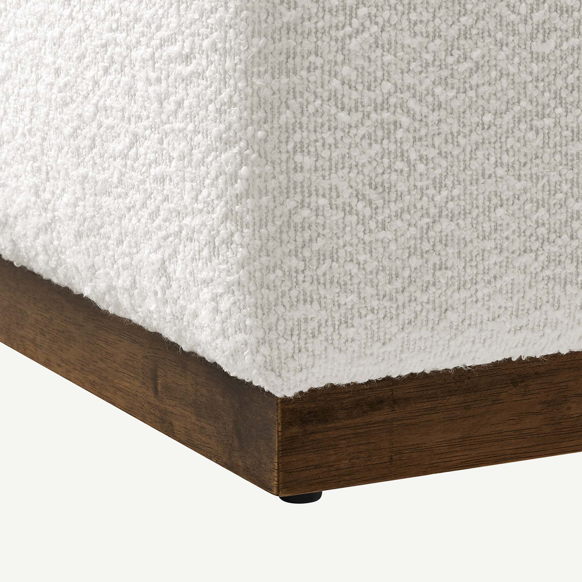 Tilden 28in Sq Boucle Ottoman with white boucle fabric and dark wood legs by HouseOfZazla on Tampa Home & Garden Store
