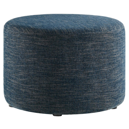 Callum large round woven heathered fabric ottoman by Modway, blue denim weave on Tampa Home & Garden Store
