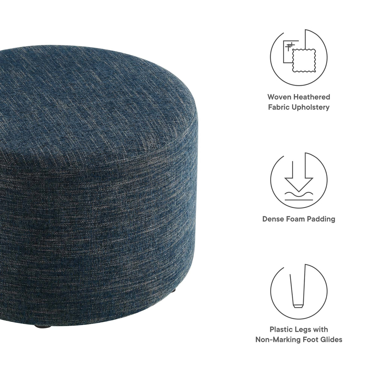 Callum Large Round Woven Heathered Fabric Upholstered Ottoman by Modway blue upholstery on Tampa Home & Garden Store