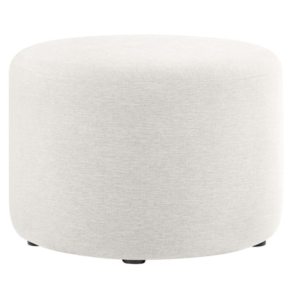 Callum large round woven heathered fabric upholstered ottoman in cream with black feet on Tampa Home & Garden Store