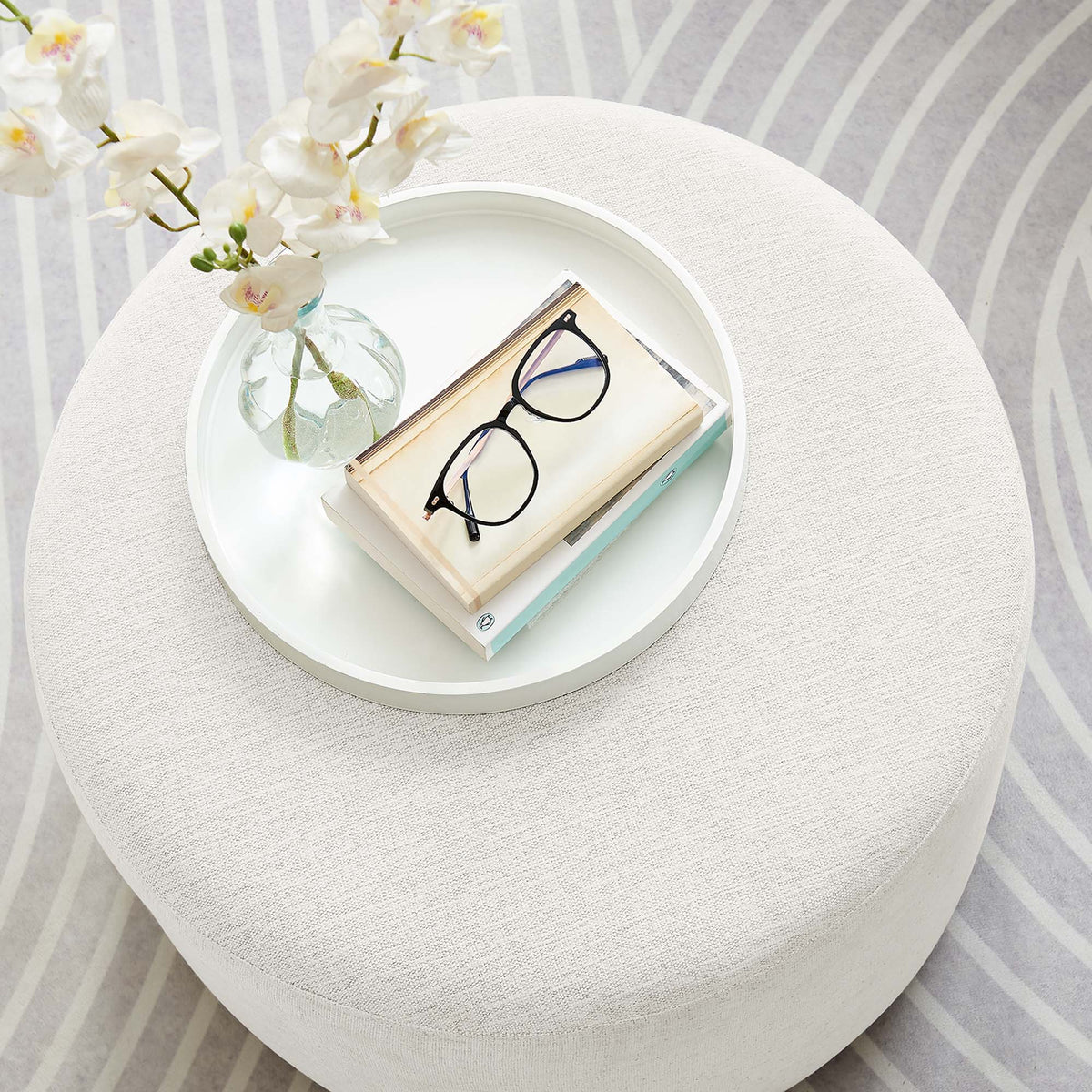 Callum large round woven beige fabric ottoman with white tray top by Modway on Tampa Home & Garden Store