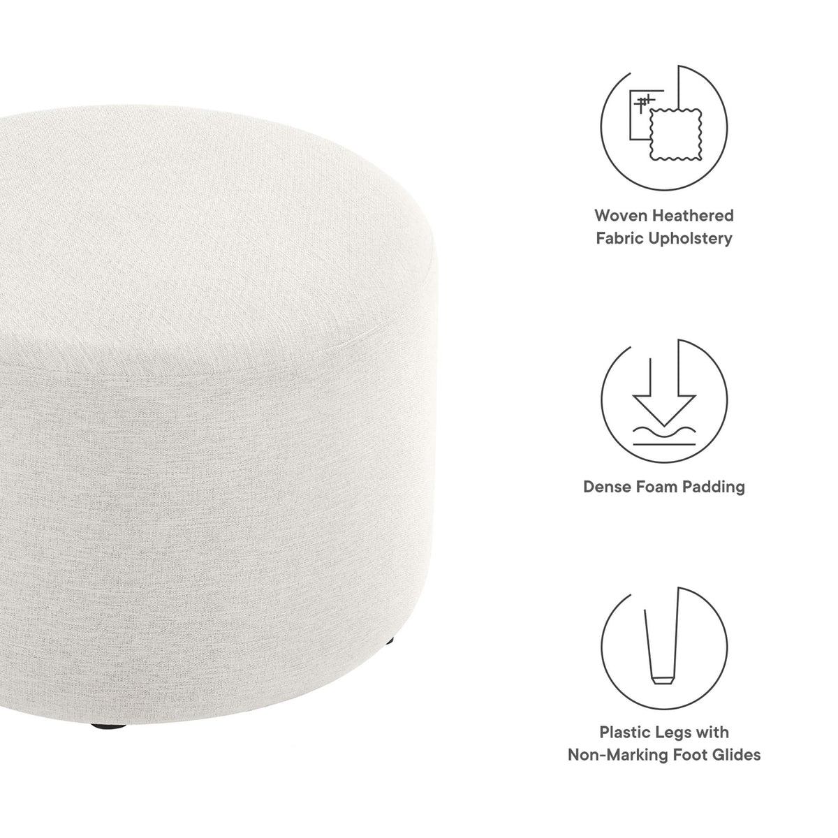 Callum large round woven heathered fabric upholstered ottoman by Modway, light beige on Tampa Home & Garden Store