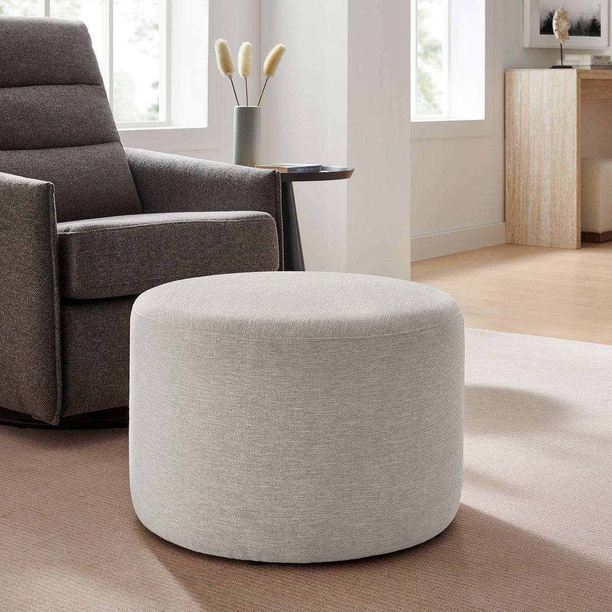 Callum large round woven heathered gray fabric upholstered ottoman by Modway on Tampa Home & Garden Store