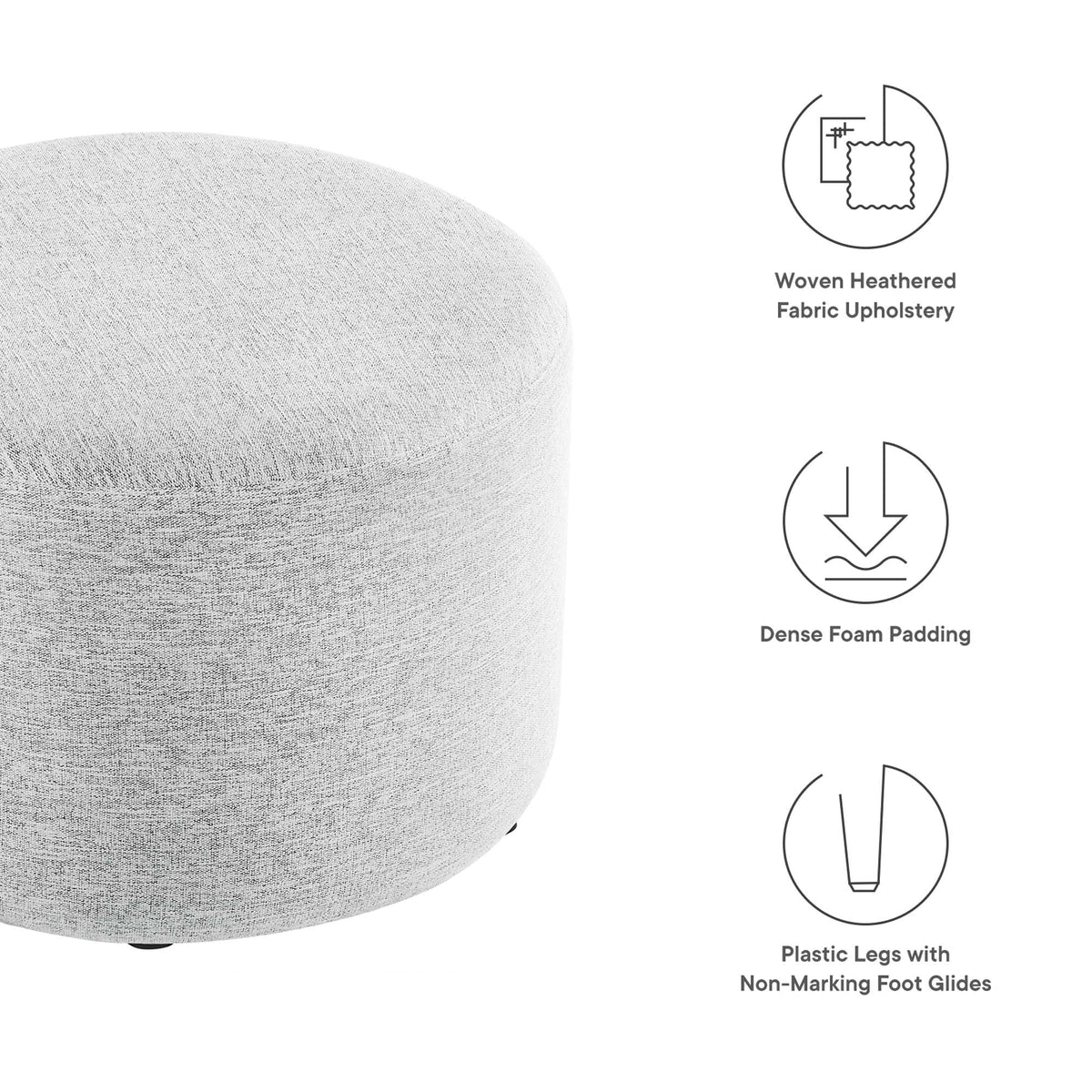 Callum large round woven heathered fabric upholstered ottoman by Modway on Tampa Home & Garden Store