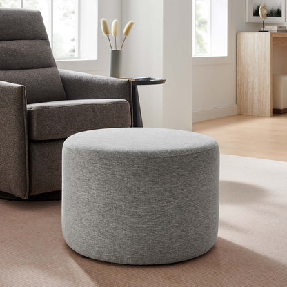 Callum large round woven heathered fabric ottoman with light gray upholstery on Tampa Home & Garden Store