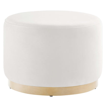 Tilden Large Round Velvet Ottoman, white velvet upholstery with wood base HouseOfZazla on Tampa Home & Garden Store