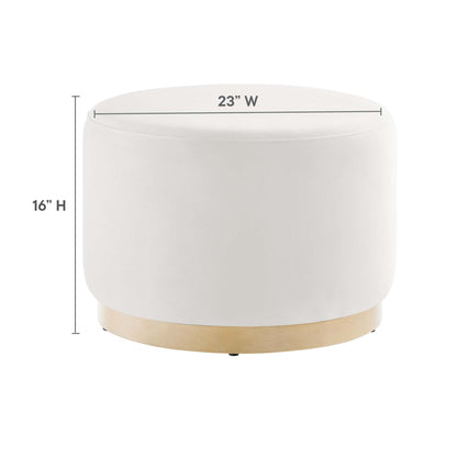 Tilden round performance velvet ottoman ivory with natural wood base, HouseOfZazla on Tampa Home & Garden Store