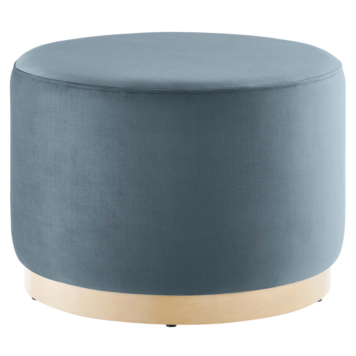 Tilden Large Round Performance Velvet Upholstered Ottoman blue with wood base HouseOfZazla on Tampa Home & Garden Store